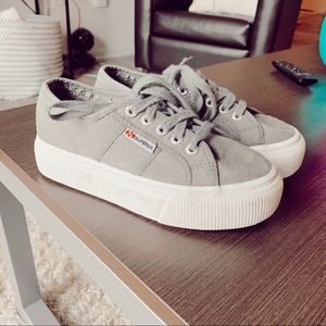 Gray superga platform sneakers